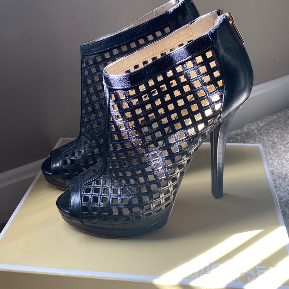 Caged peep toe bootie